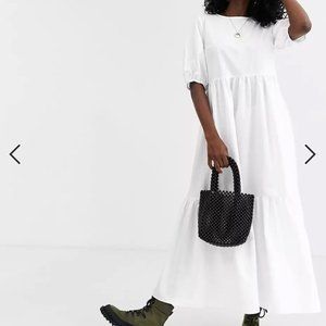 Tiered Cotton Poplin Smock Midi Dress